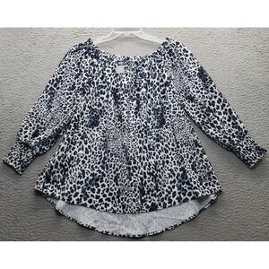 Better Be Blouse Women S Multi Leopard Print Off the Shoulder High Low Round Hem